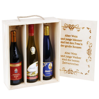 gravierte Wein-Geschenkkiste fr drei Weinflaschen