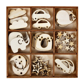 Set 51teilig Kindermotive Holzdekoration 7 Motive Set 51teilig Kindermotive Holzdekoration 7 Motive
