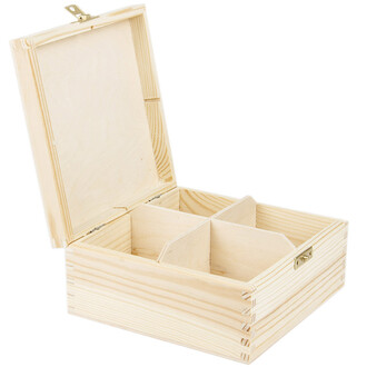 Haushaltskiste aus Holz 4 Fächer 16,5 x 16,5 x 8 cm Haushaltskiste aus Holz 4 Fächer 16,5 x 16,5 x 8 cm